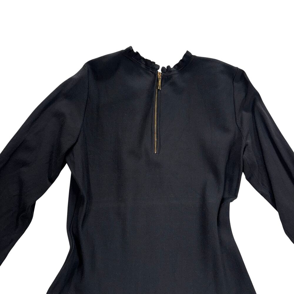Kate Spade New York Black Knit Fit & Flare Dress Ruffle Neck Long Sleeve Size M - Picture 8 of 10